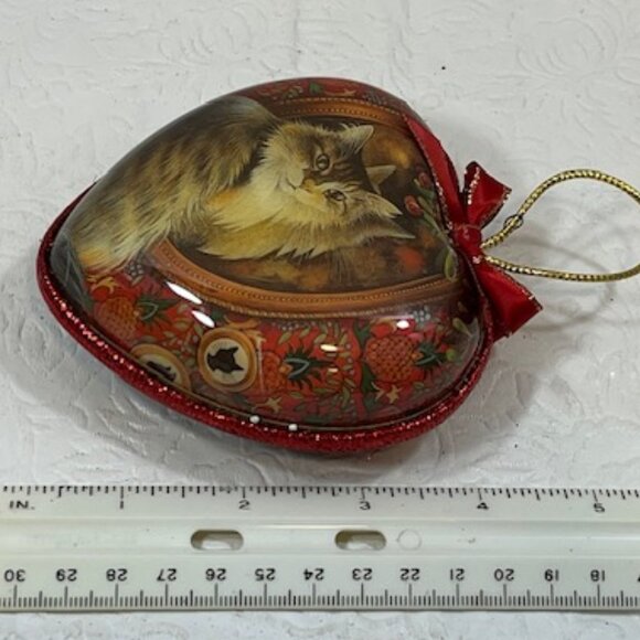VTG Heart w/Tabby Cat in Mirror Double Sided Christmas Tree Ornament 3.75" - Picture 8 of 8